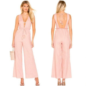 Tularosa Essie Jumpsuit Open Back Linen Cotton Blend Blush Pink Flared Size S